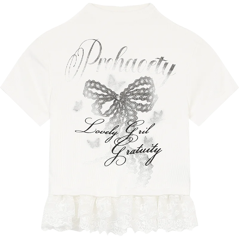 VILZSTUDIOS Lace Short-Sleeved Printed T-Shirt