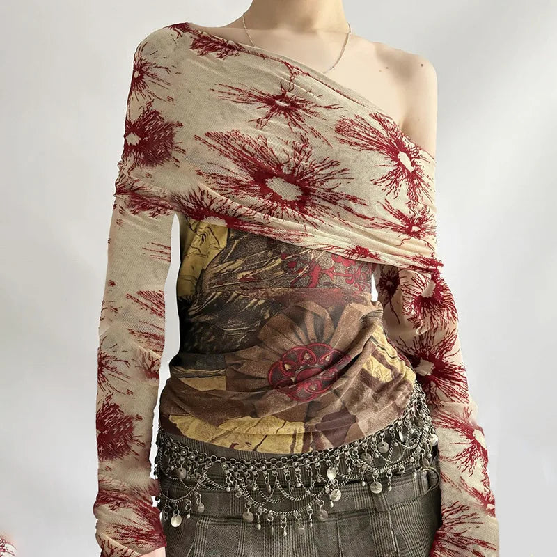 VILZSTUDIOS Chic Floral Mesh Patchwork Shirt