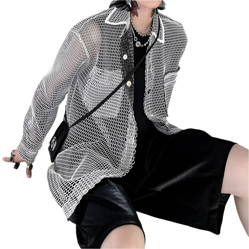 VILZSTUDIOS Y2K Transparent Mesh Casual Shirt