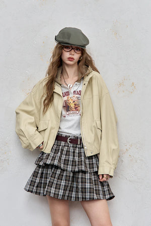 VILZSTUDIOS Y2K Streetwear Beige Loose Jacket