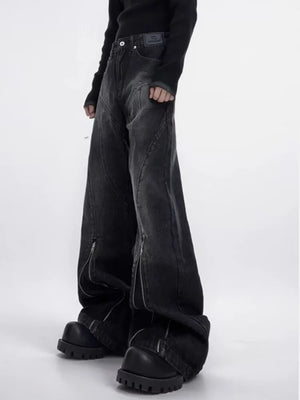 VILZSTUDIOS Washed Black Baggy Stacked Flare Jeans