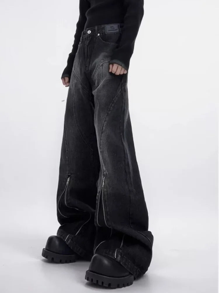 VILZSTUDIOS Washed Black Baggy Stacked Flare Jeans