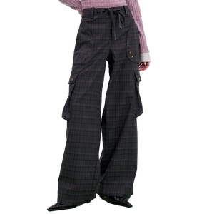 VILZSTUDIOS Retro Plaid High Waist Wide Pants