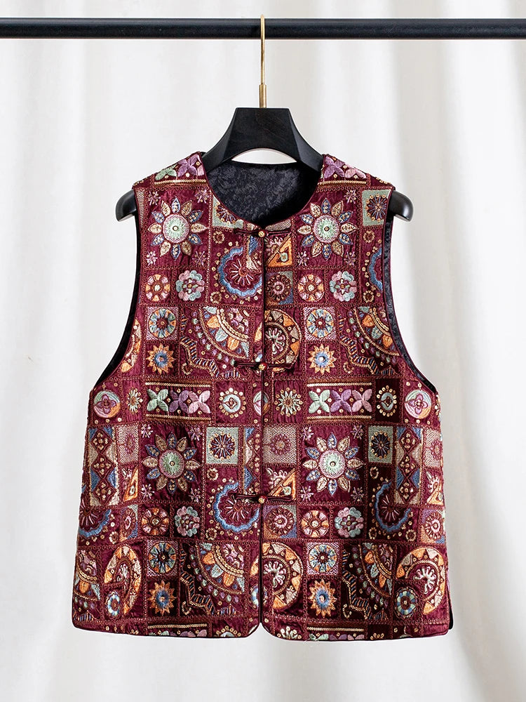 VILZSTUDIOS Luxury Red Jacquard Chinese Style Vest