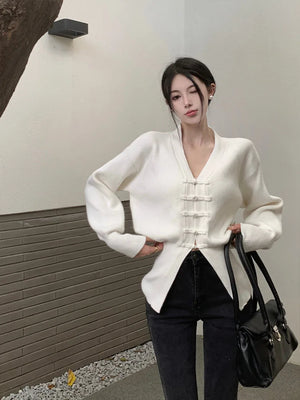 VILZSTUDIOS Chic Vintage Chinese Style Knitted Cardigan