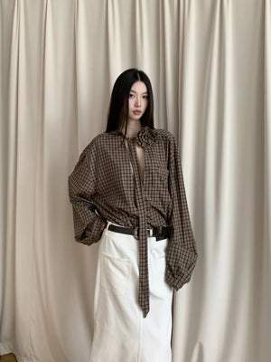 VILZSTUDIOS Brown Plaid Oversized Shirt