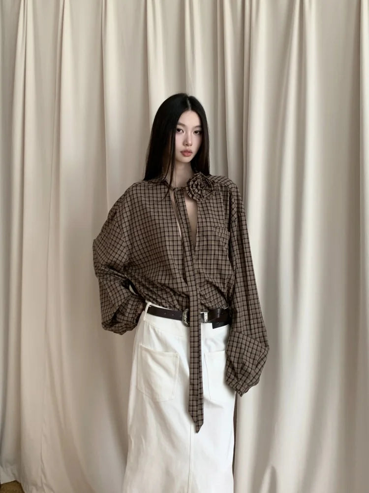 VILZSTUDIOS Brown Plaid Oversized Shirt