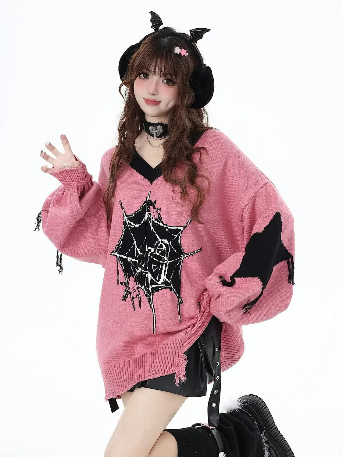 VILZSTUDIOS Gothic Oversized Spider Web Sweater