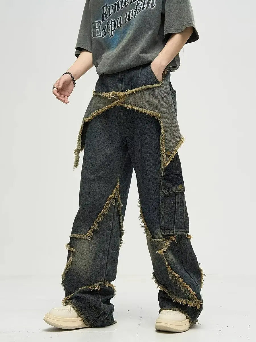 VILZSTUDIOS Retro Design Five Cornered Star Cargo Jeans