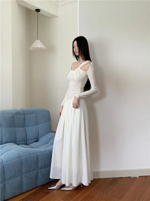VILZSTUDIOS Elegant White Cut-Out Maxi Dress