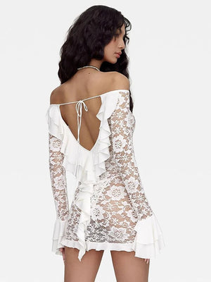 VILZSTUDIOS Elegant White Lace Off Shoulder Dress