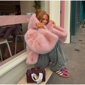 VILZSTUDIOS Plush Faux Fur Hooded Jacket