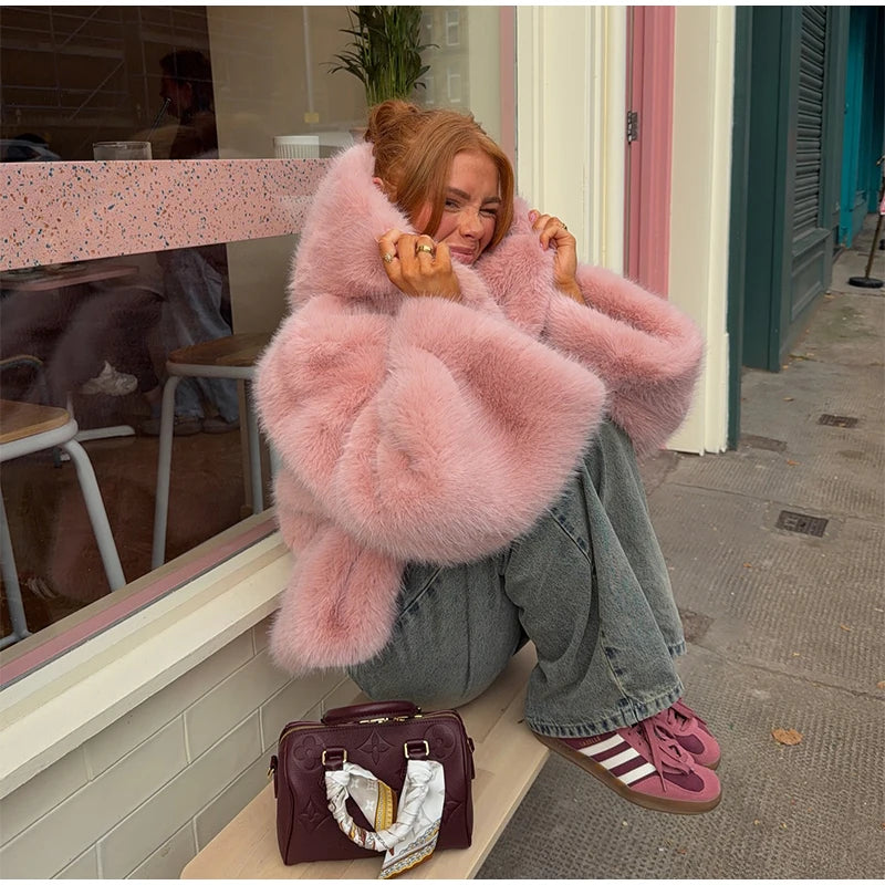 VILZSTUDIOS Plush Faux Fur Hooded Jacket