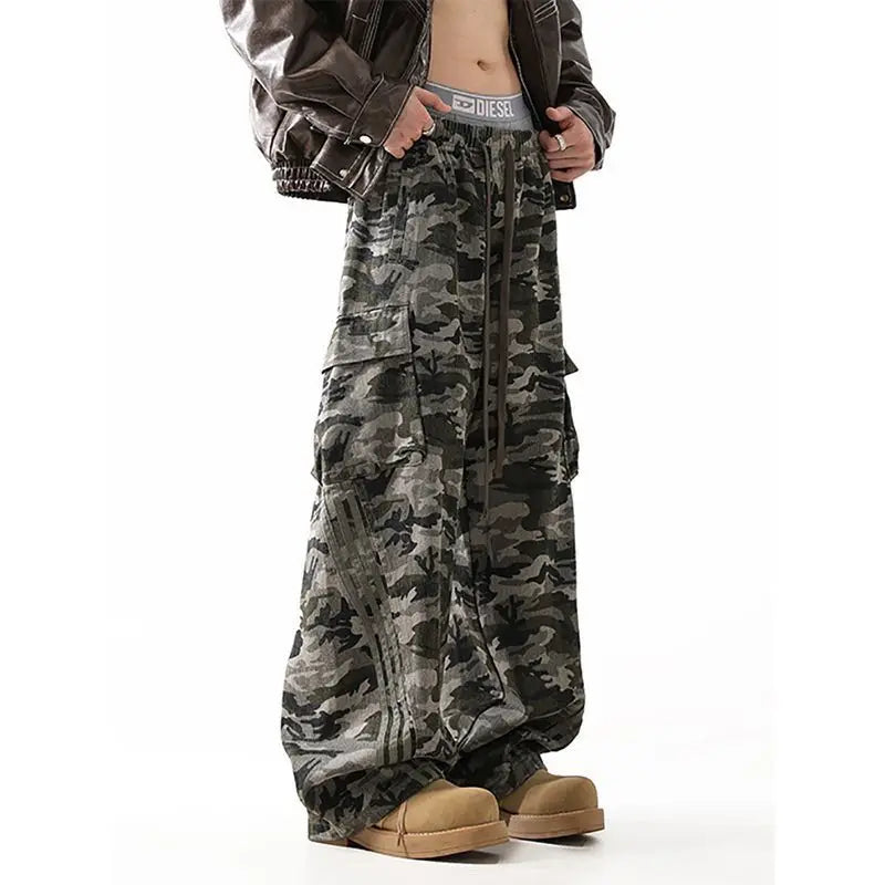 VILZSTUDIOS Vintage Camo Striped Wide-leg Pants