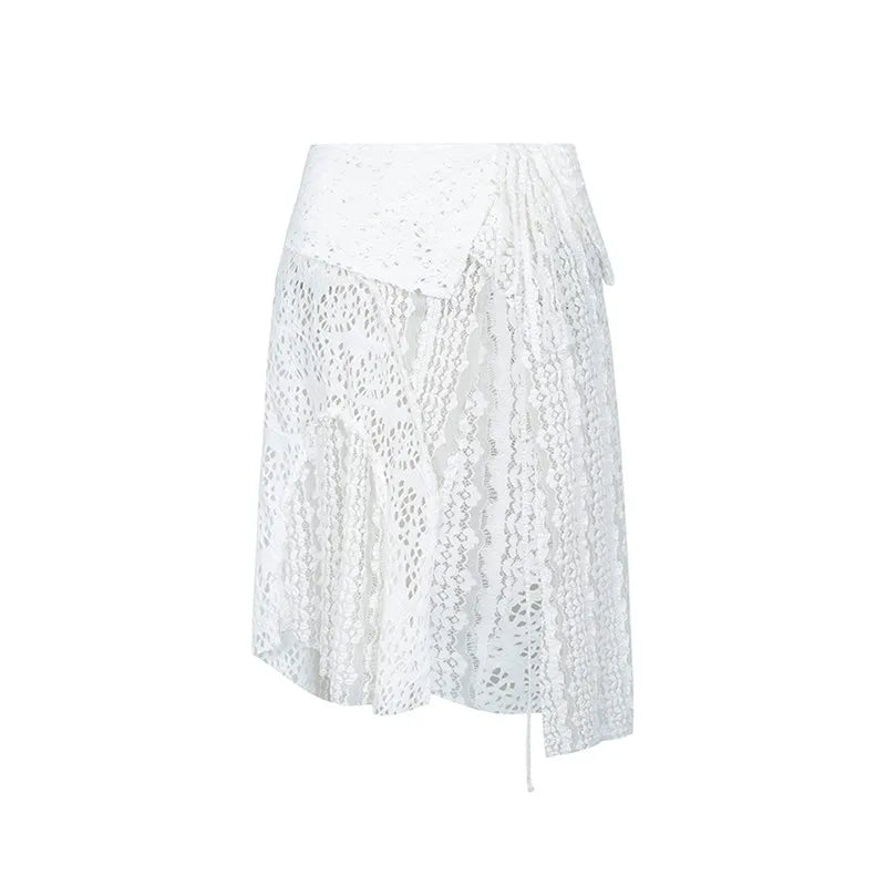 VILZSTUDIOS Vintage Lace Irregular White Skirt