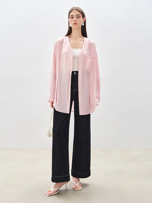 VILZSTUDIOS Stylish Summer Linen V-Neck Blouse
