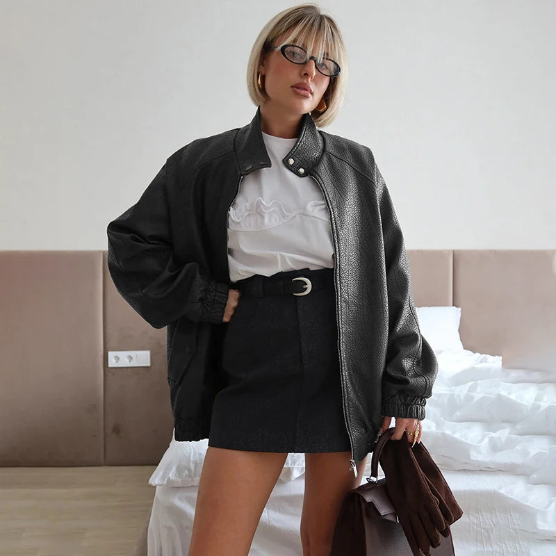 VILZSTUDIOS Stylish Loose Leather Jacket