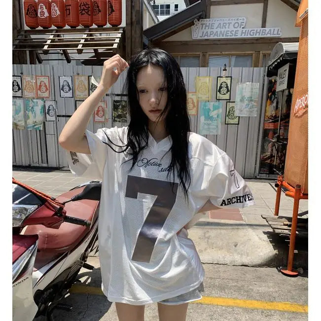 VILZSTUDIOS Silvery Oversize Hip Hop Graphic T-Shirt