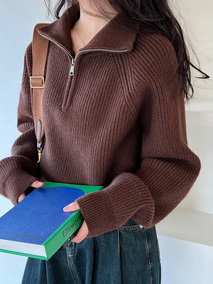 VILZSTUDIOS Turtleneck Semi-Zipper Knitwear Sweater