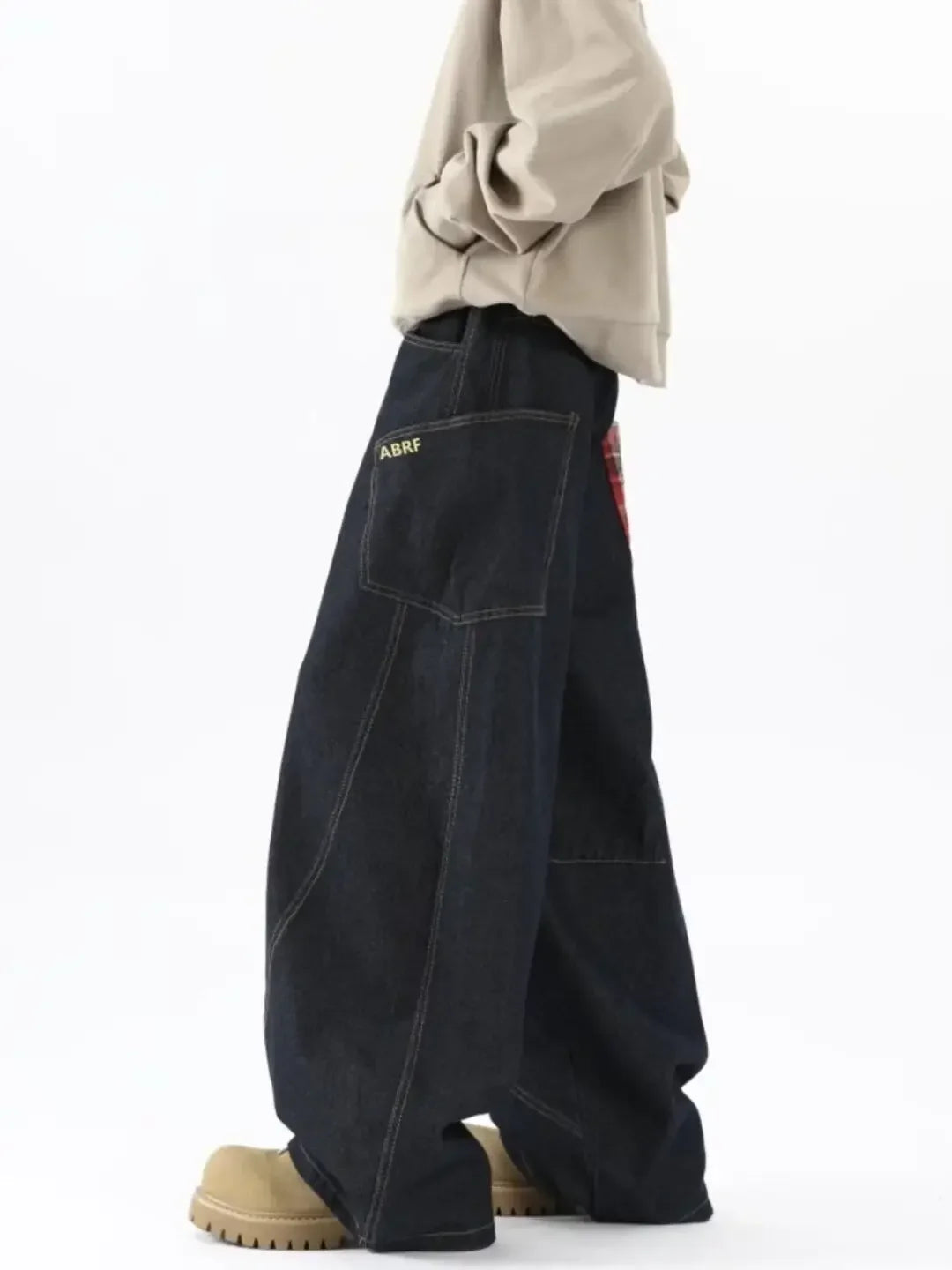 VILZSTUDIOS Retro Plaid Wide Leg Jeans