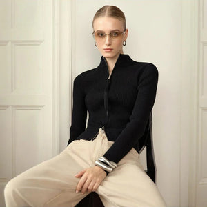 VILZSTUDIOS Stylish Knitted Double Zipper Cardigan