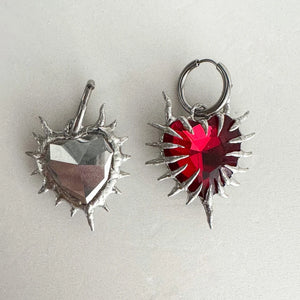 VILZSTUDIOS Edgy Gothic Red Heart Spike Earrings