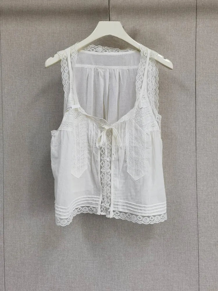 VILZSTUDIOS Embroidered Elegant Lace Sleeveless Tank Top