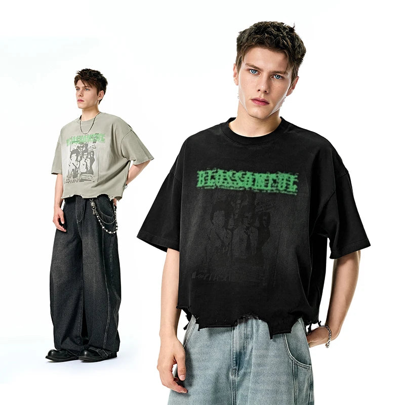 VILZSTUDIOS Vintage Distressed Graphic Print Boxy T-Shirt