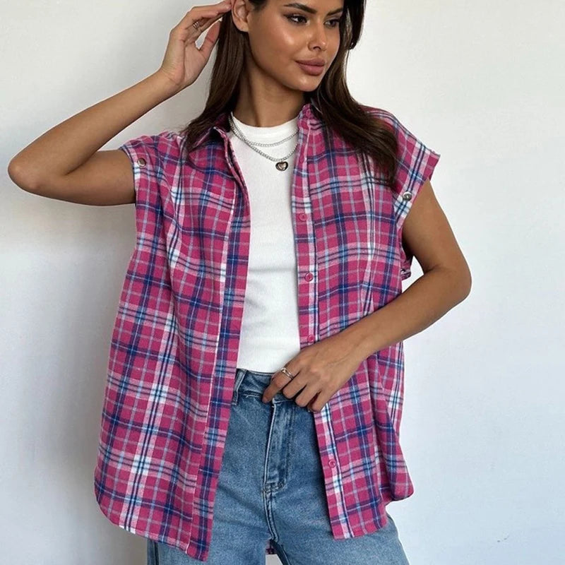 VILZSTUDIOS Plaid Casual Loose Shirt
