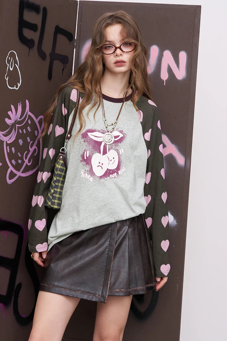 VILZSTUDIOS Cute Strawberry Oversized Long Sleeve T-Shirt