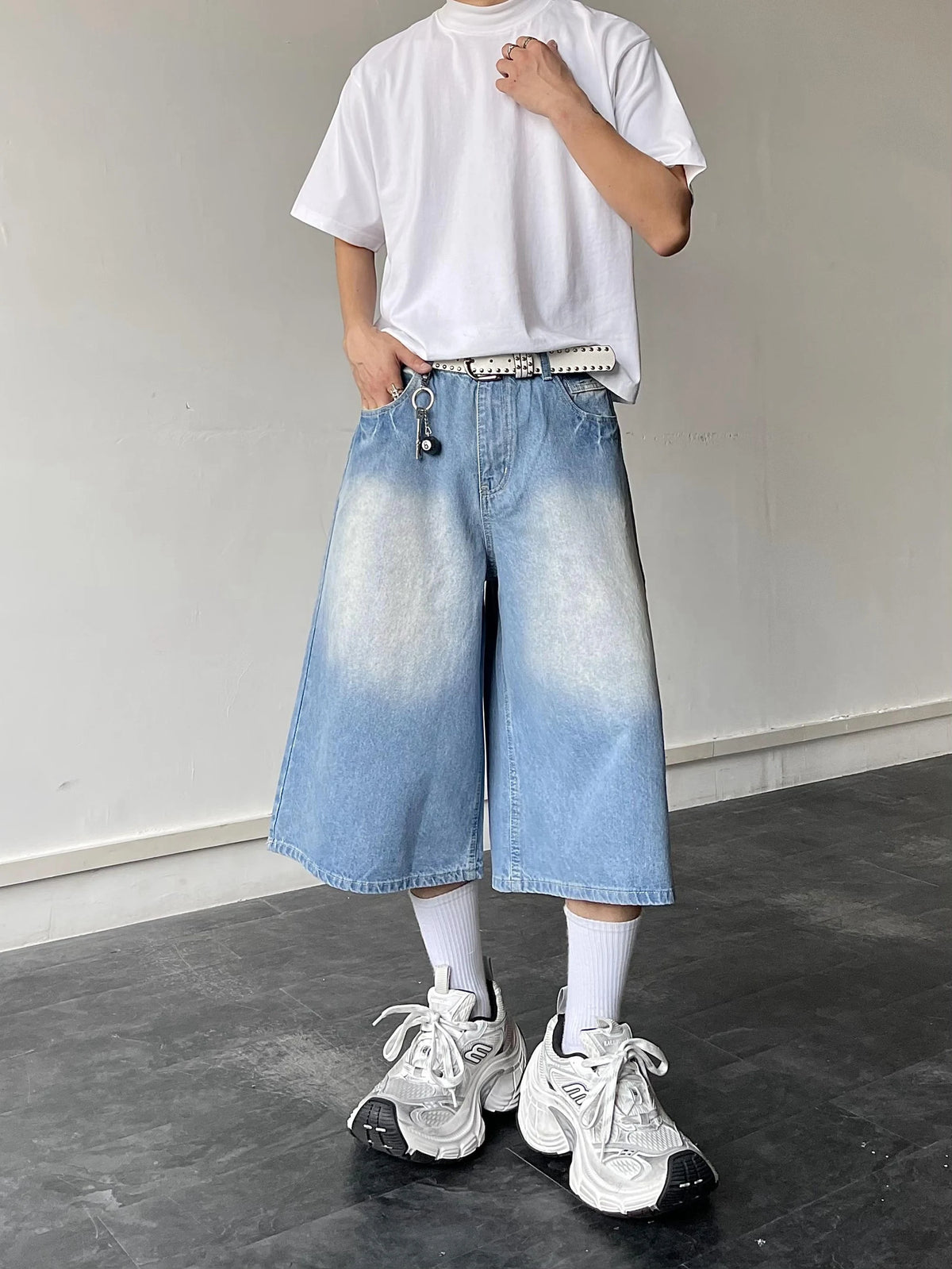 VILZSTUDIOS Vintage Blue Loose Wide Leg Jeans Shorts