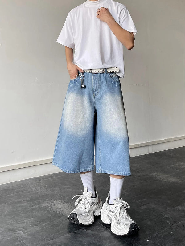 Vintage Blue Loose Wide Leg Jeans Shorts