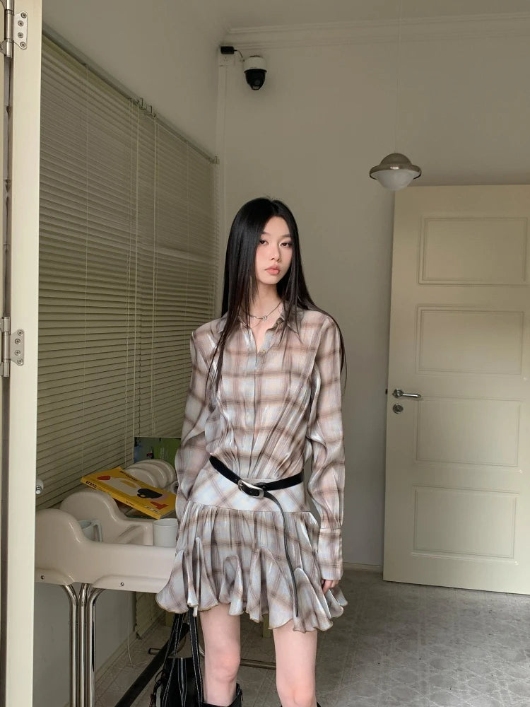VILZSTUDIOS Plaid Ruffles Mini Dress