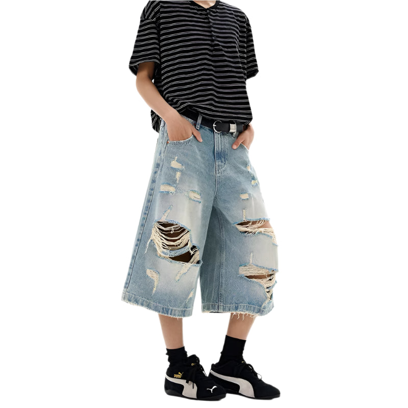 VILZSTUDIOS Vintage Distressed Blue Jorts