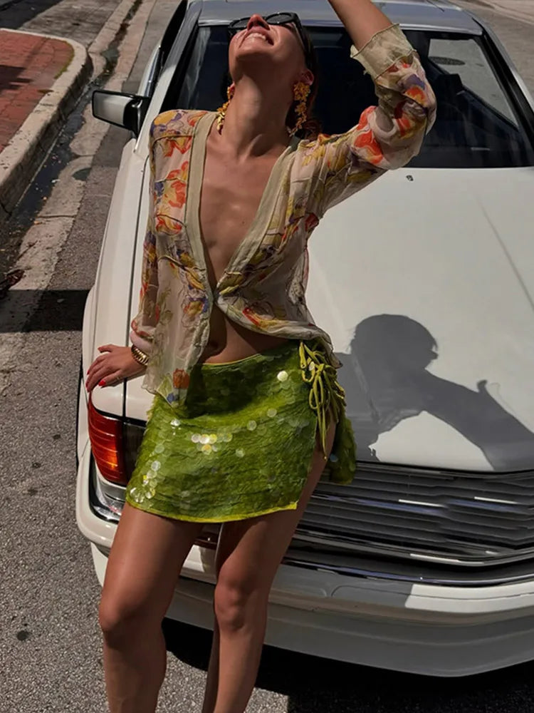 VILZSTUDIOS Sequined Chic Mini Skirt High-Waist Glamorous