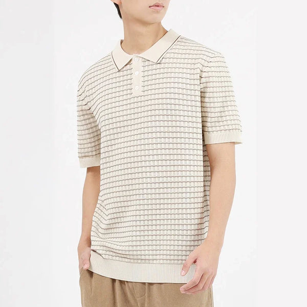 Luxury Striped Knit Polo Men's Shirt