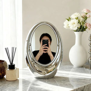 VILZSTUDIOS Korean Creative Oval Makeup Mirror Laser Double-sided Cosmetic Mirror Living Room Dressing Table Rotatable Mirror Home Decor