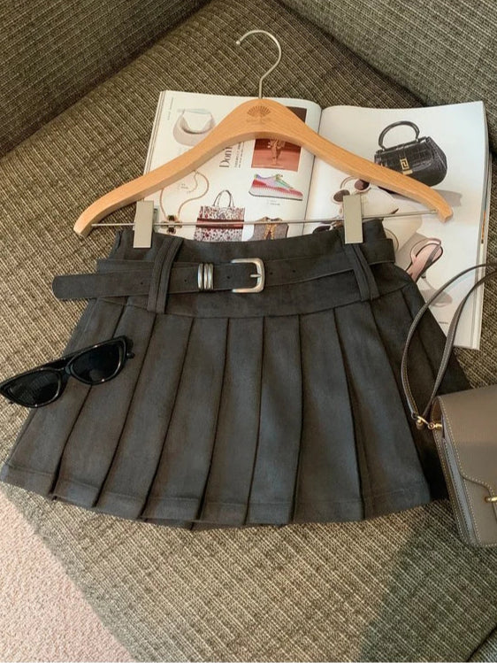 VILZSTUDIOS Khaki Leather A-Line Mini Skirt
