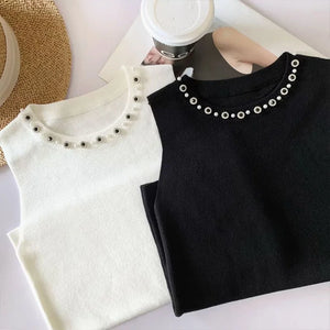 VILZSTUDIOS Chic Sleeveless Sequined Round Neck Knit Sweater