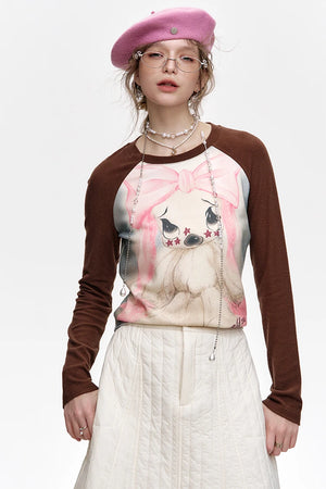 VILZSTUDIOS Cozy Rabbit Print Raglan T-Shirt