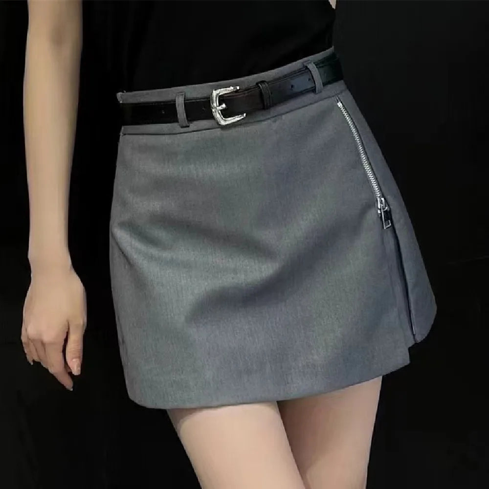 VILZSTUDIOS Solid Gray Black High Waist Shorts