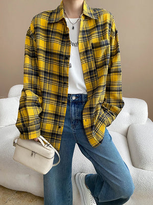 VILZSTUDIOS Yellow Plaid Oversized Loose Fit Shirt