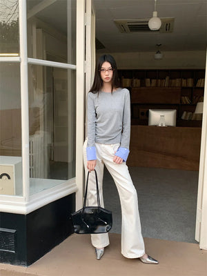 VILZSTUDIOS Stylish Grey Long Sleeve Shirring Top