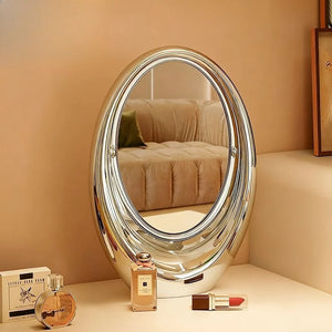 VILZSTUDIOS Korean Creative Oval Makeup Mirror Laser Double-sided Cosmetic Mirror Living Room Dressing Table Rotatable Mirror Home Decor
