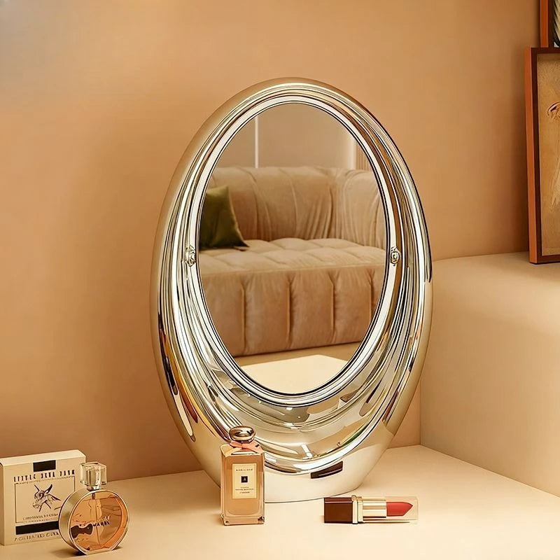 VILZSTUDIOS Korean Creative Oval Makeup Mirror Laser Double-sided Cosmetic Mirror Living Room Dressing Table Rotatable Mirror Home Decor
