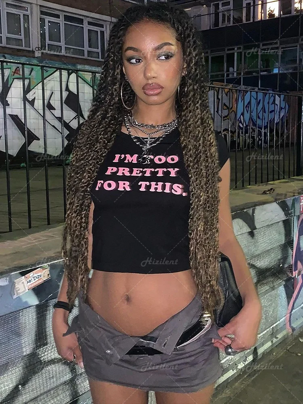 Vintage Y2K Briefdruck Crop Top