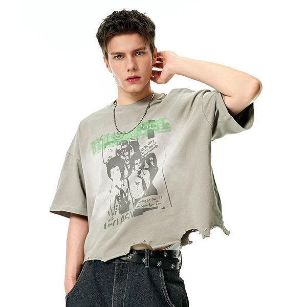 Kastenförmiges T-Shirt im Vintage-Distressed-Stil mit Grafikdruck