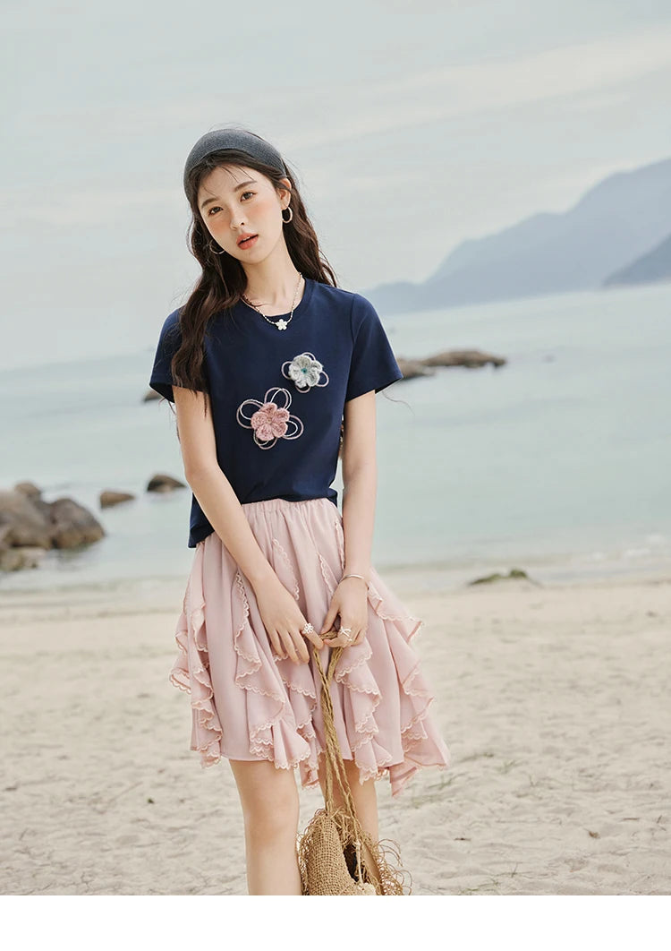 VILZSTUDIOS Floral Beaded T-Shirt