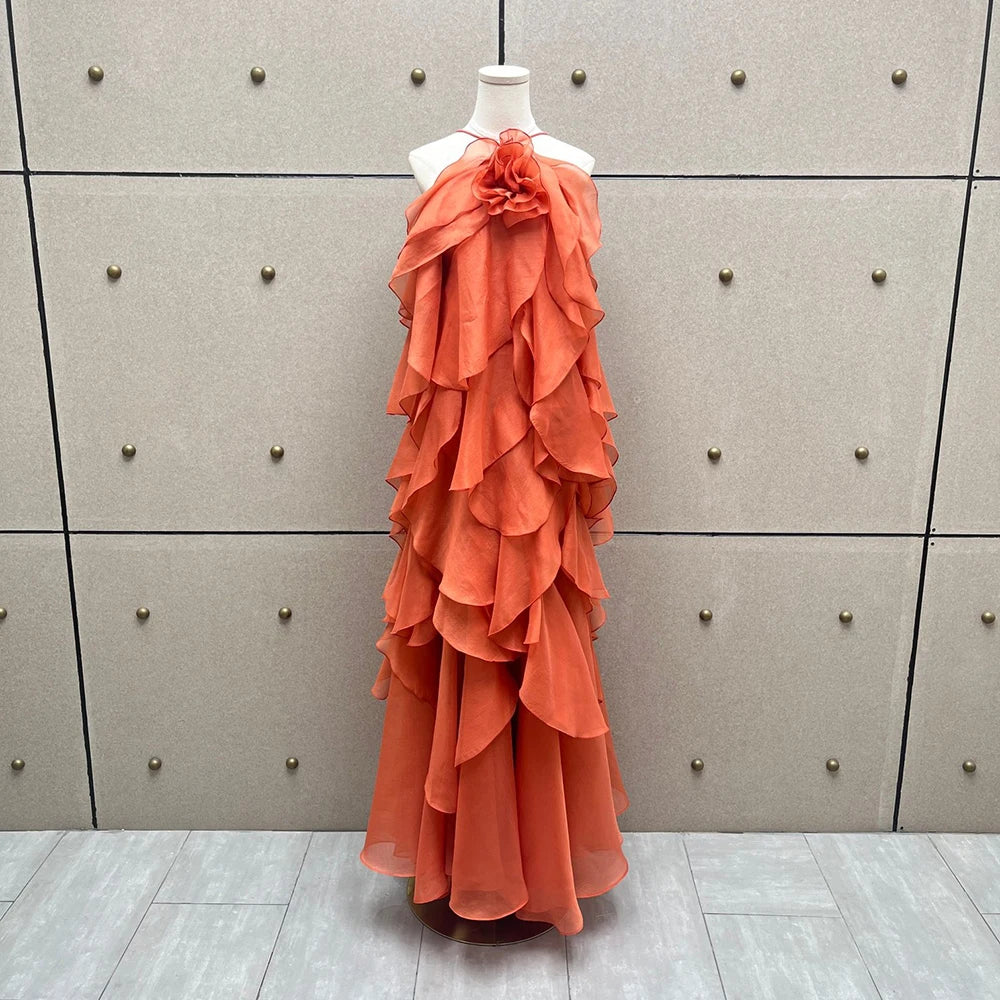VILZSTUDIOS Elegant Handmade Ruffle Y2K Neck Dress