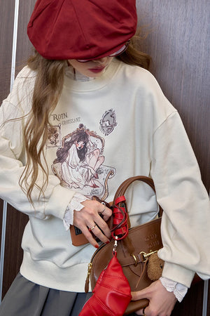 VILZSTUDIOS Lace Neck Casual Sweater